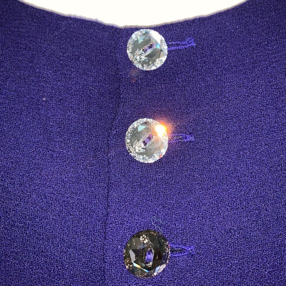 loris azzaro Paris VTG Dress Purple Glass Buttons Wool Vintage 38/ US 2 - Picture 5 of 8